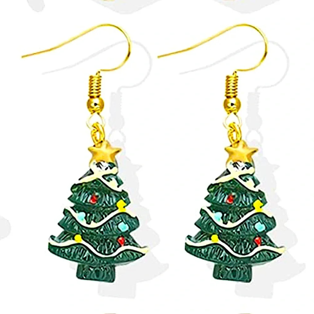 Christmas Tree Dangling Earrings - Ornaments, Christmas balls - Picture 1 of 2